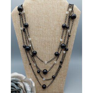 Ethel & Myrtle Black Chain Beaded Multi Strand Necklace 27" Whimsigoth Witchy
